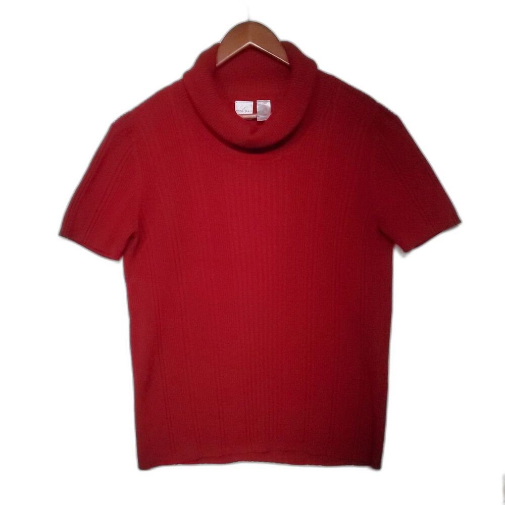Vintage Emma James Red Ribbed Short Sleeve Cowl Neck Sweater XL